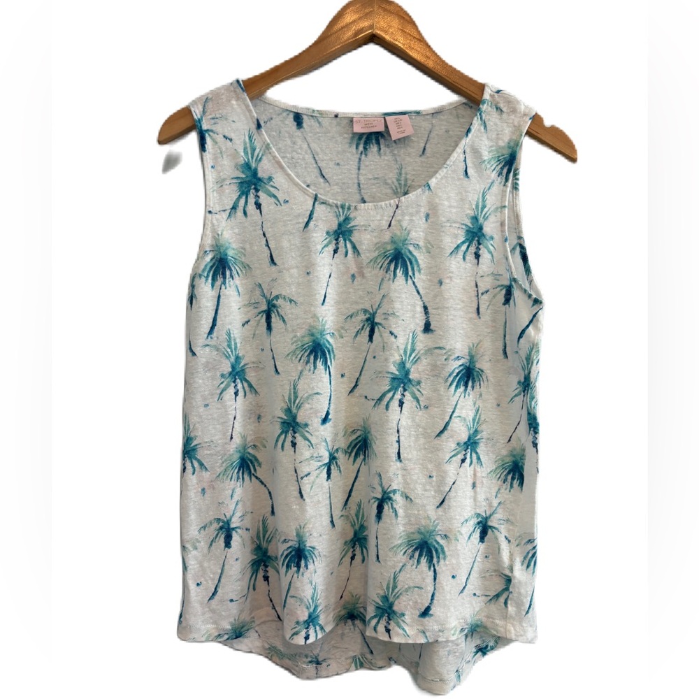 St. Tropez West Palm Tropical Print Linen Tank Size Large